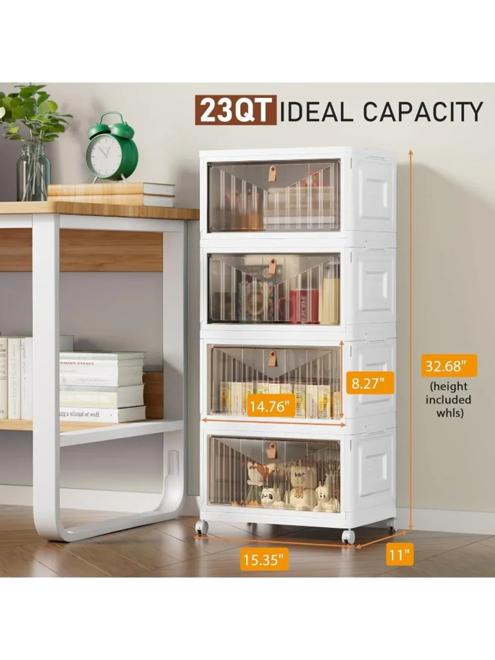 New 4 Tier 23QT Storage Bins with Lids Wheels Collapsible Closet Organizer Home